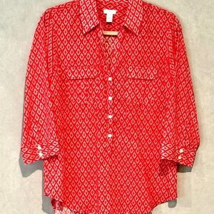 Chico's Red Diamond Pattern Button Down Shirt